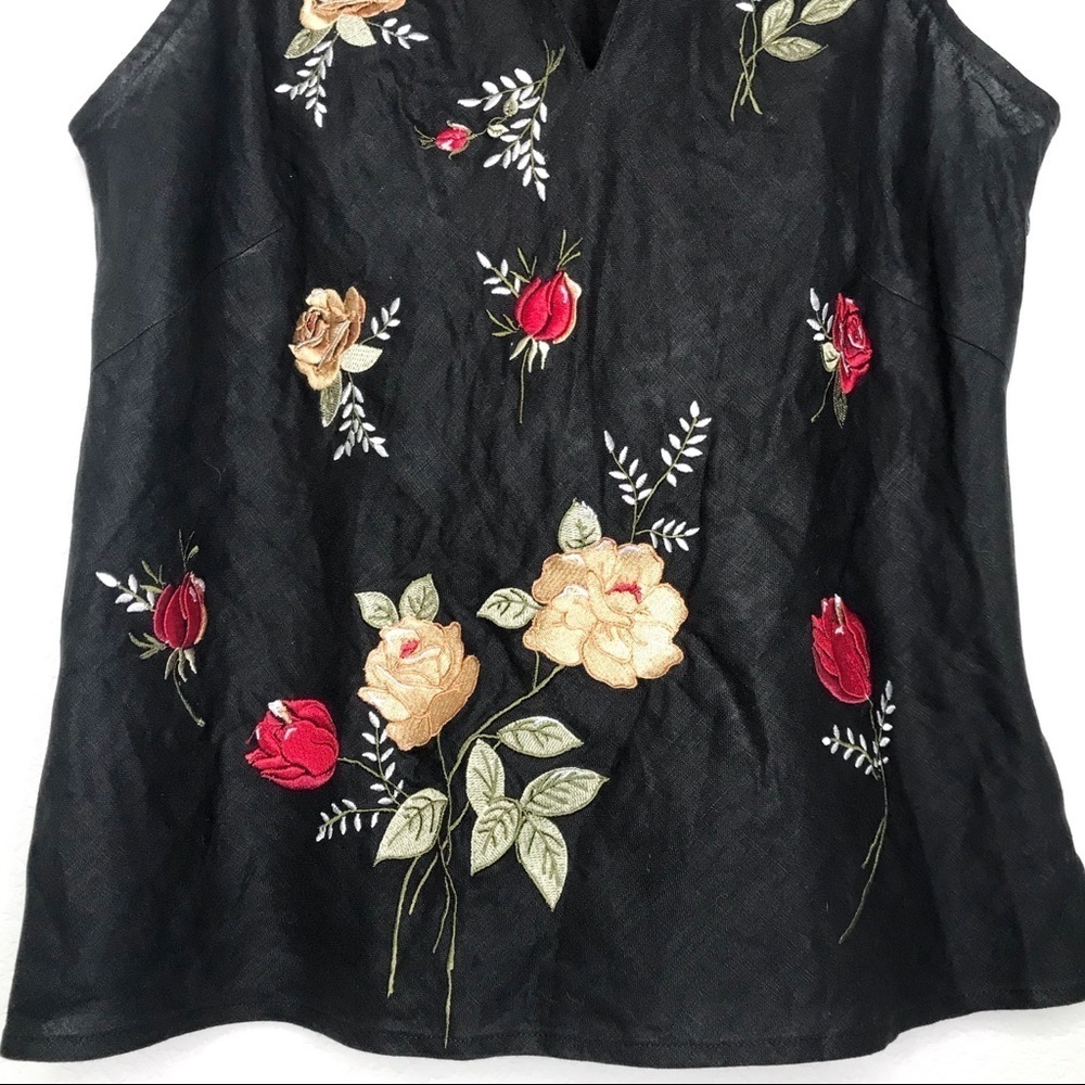 Edward black sleeveless linen floral top medium - Picture 3 of 12